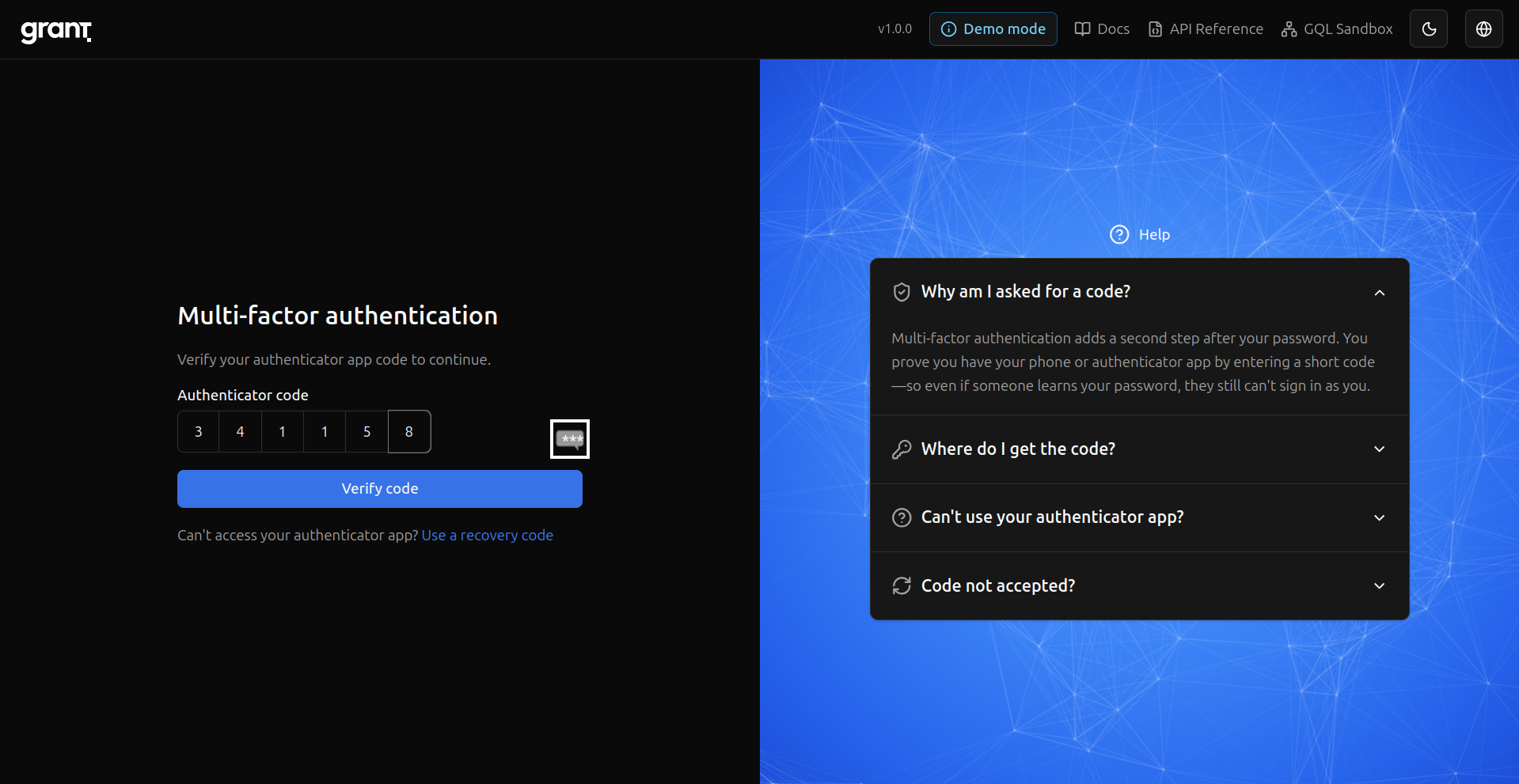 Grant MFA code entry on sign-in