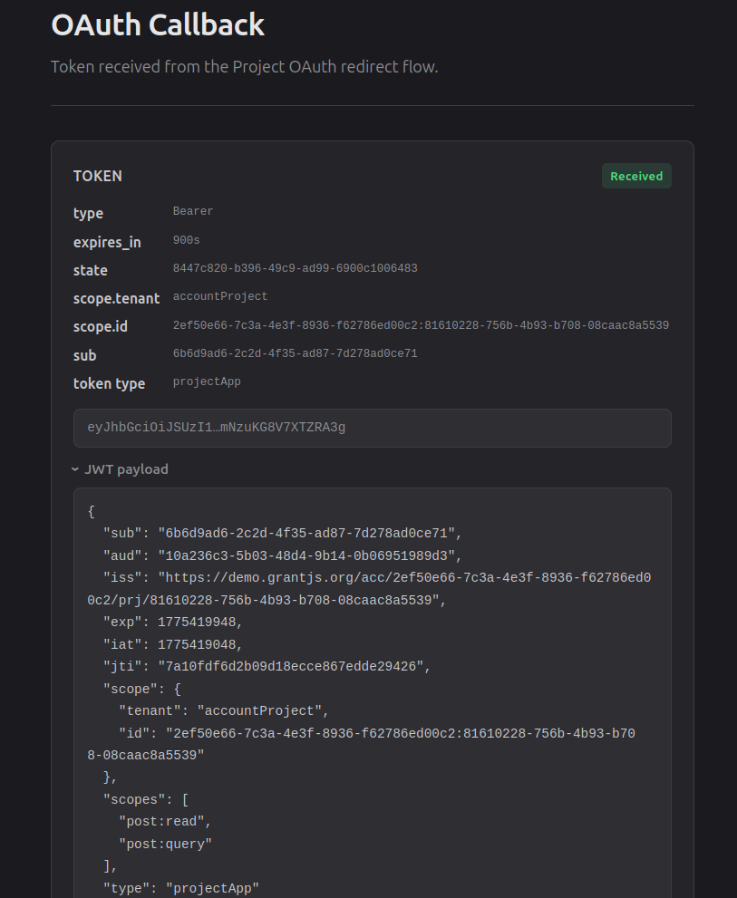 OAuth callback in example app