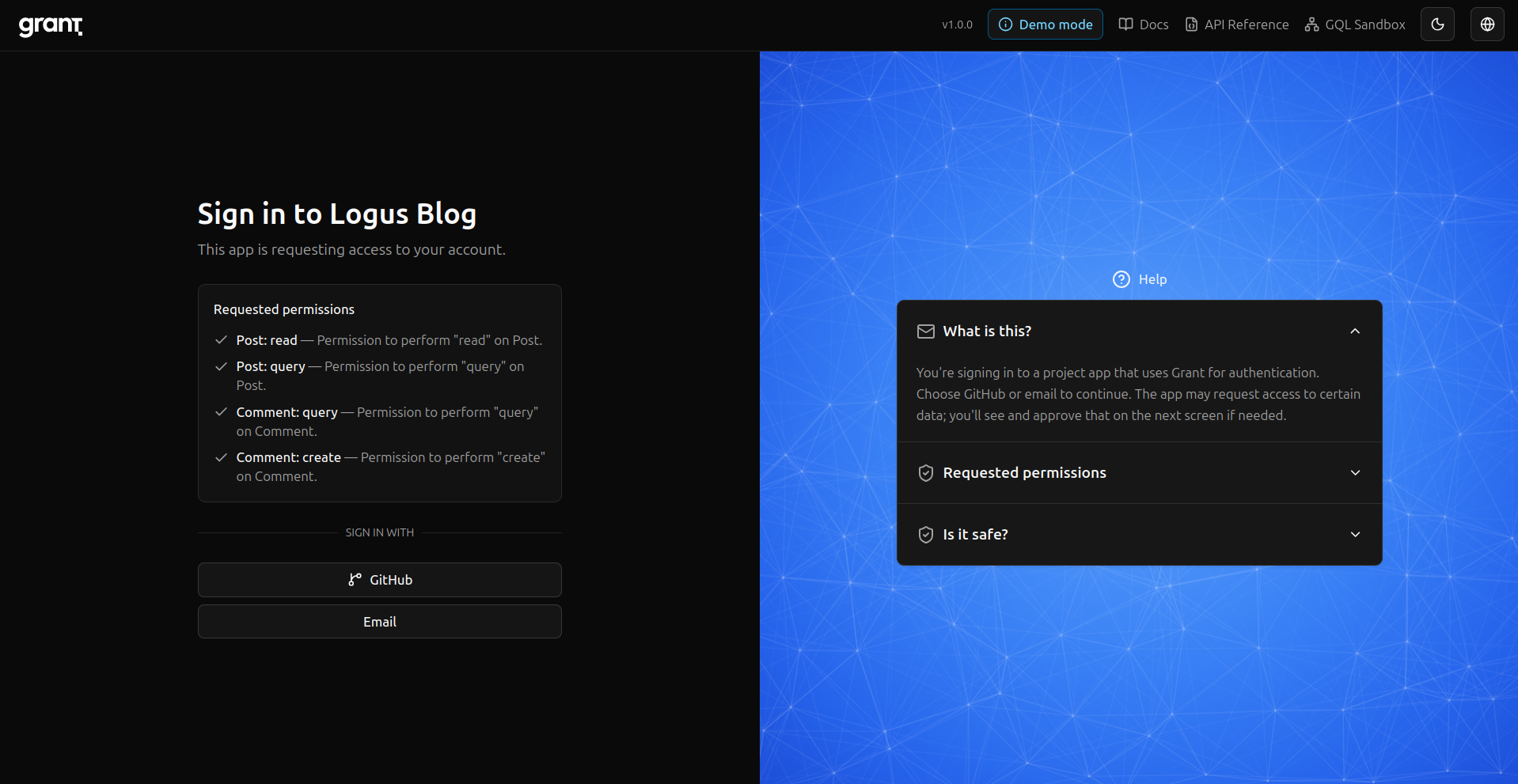 Grant project OAuth sign-in flow