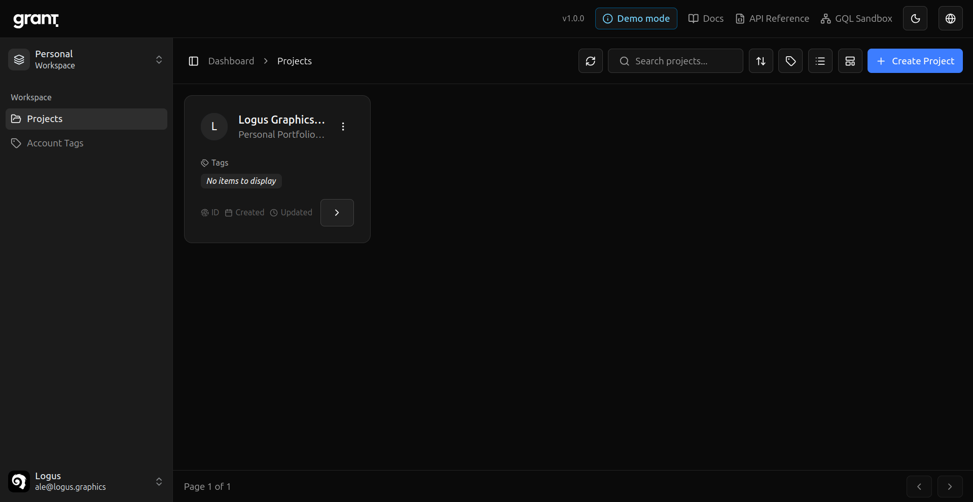 Grant project created confirmation or empty project