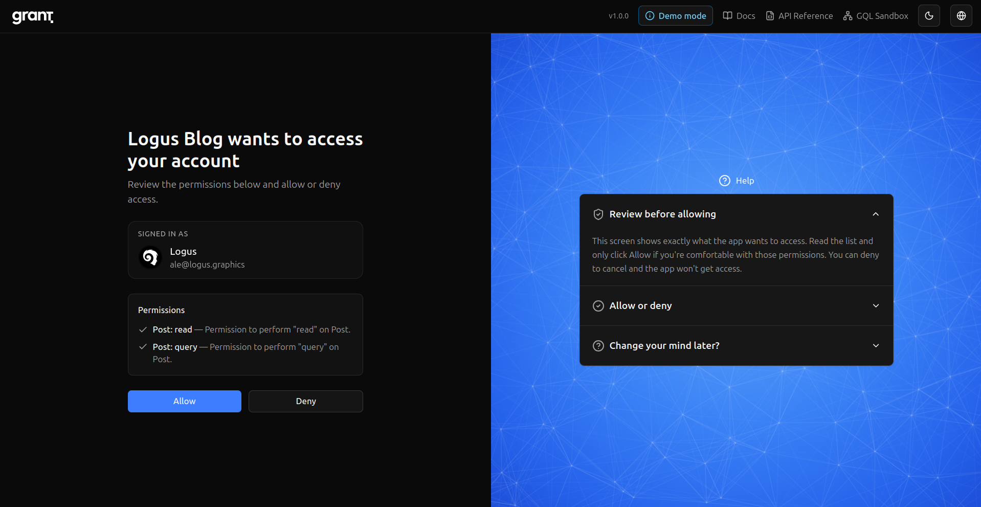 Grant project OAuth authenticated session
