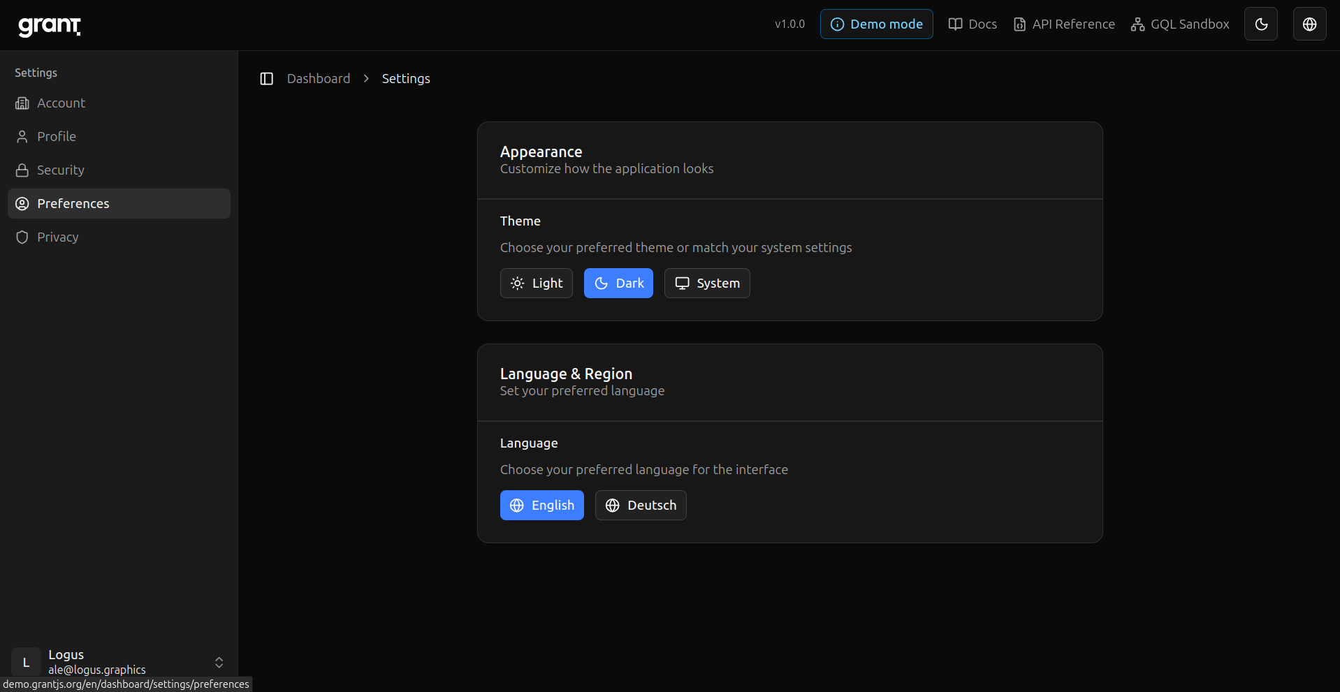 Grant account preferences