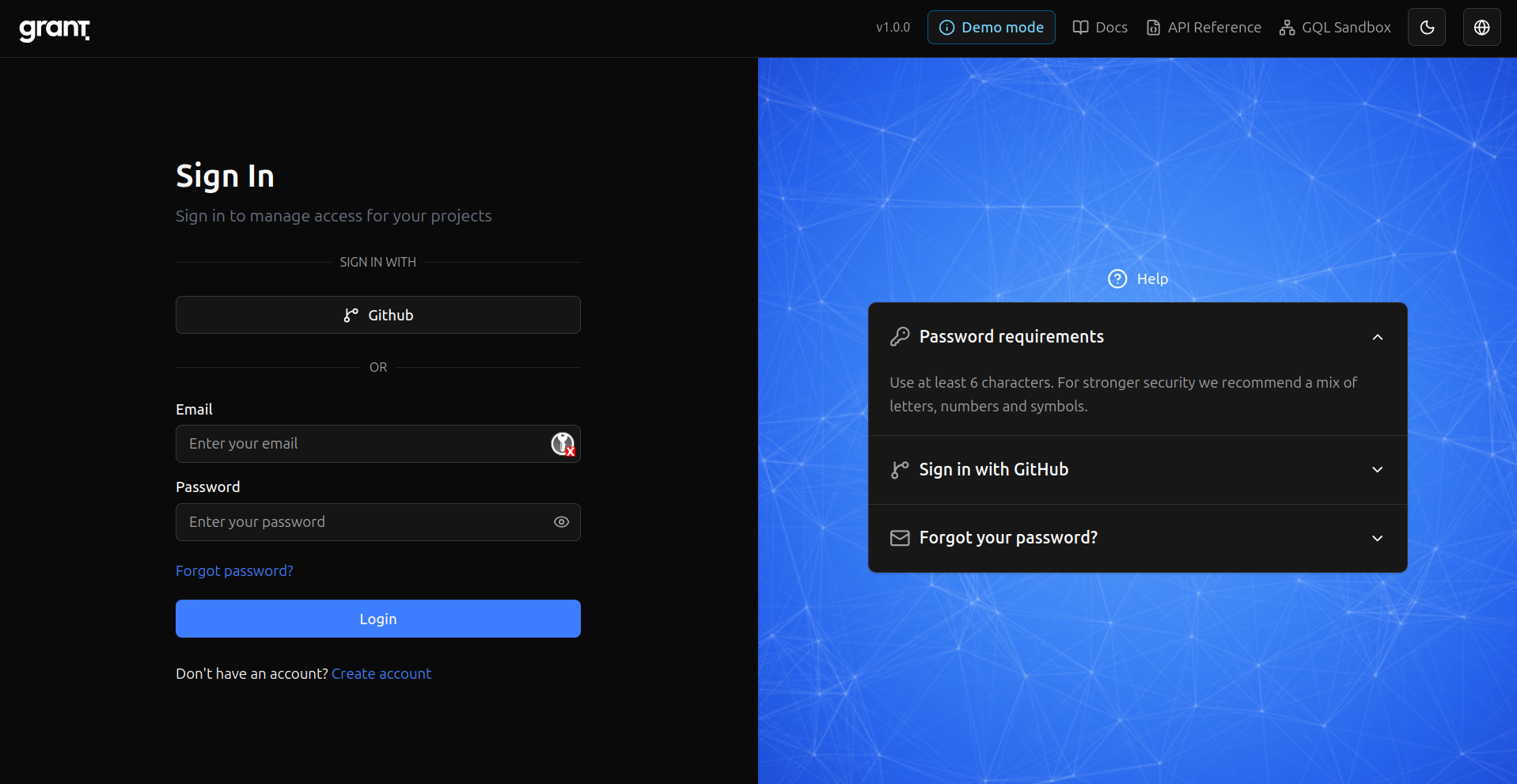 Grant sign-in page